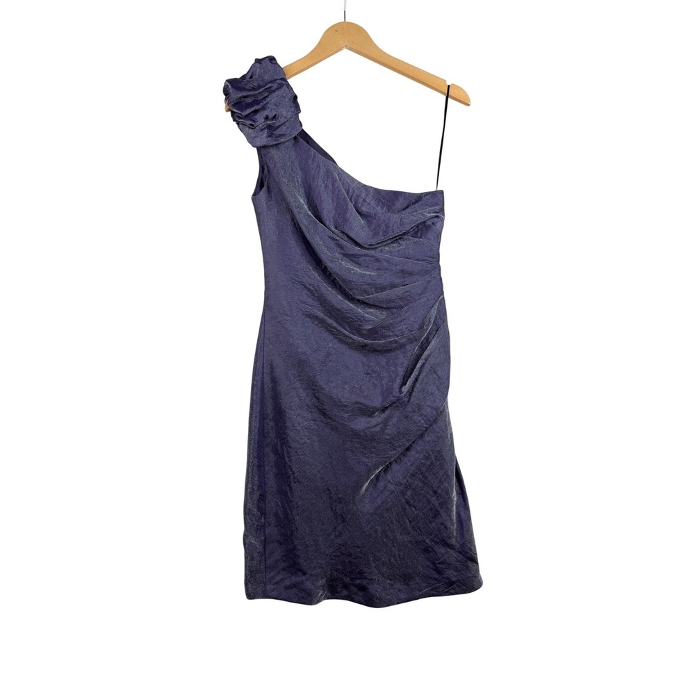 London Times One Shoulder Ruffle Detail Cocktail Dress‎ size 6 Purple